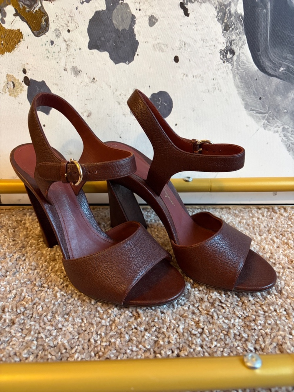 Burgundy Salvatore Ferragamo Leather High Heel Slingback Sandals - Women